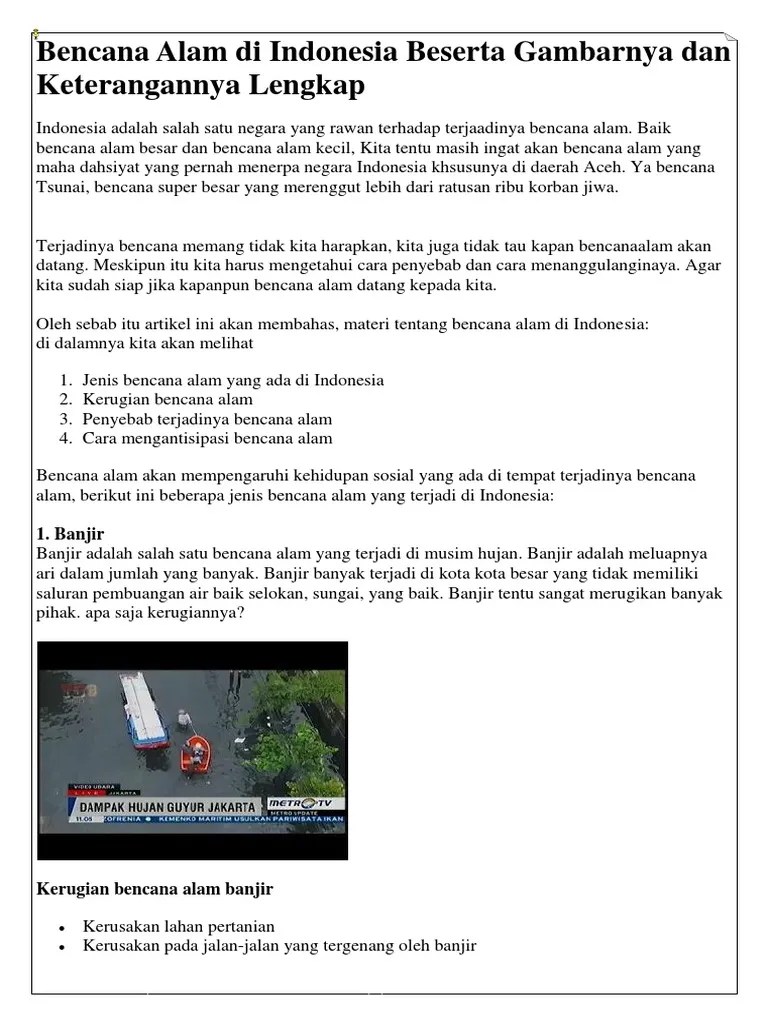 Bencana Alam Di Indonesia Beserta Gambarnya Dan Keterangannya Lengkap | PDF
