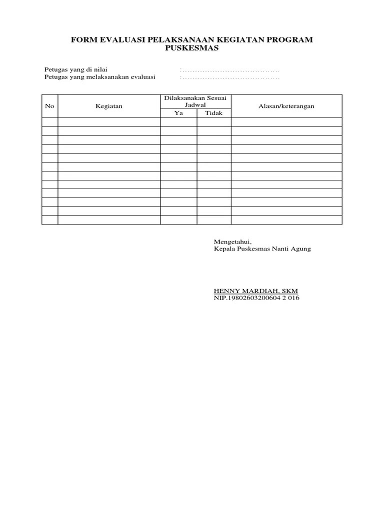Form Evaluasi Pelaksanaan Kegiatan Program Puskesmas | PDF