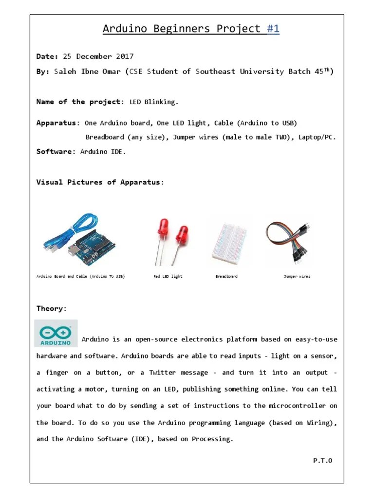 LED Blinking Light Arduino Project For Begineers | Download Free PDF ...