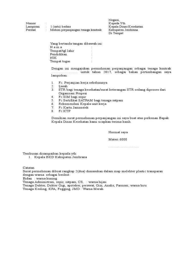 Surat Lamaran Tenaga Kontrak Puskesmas 