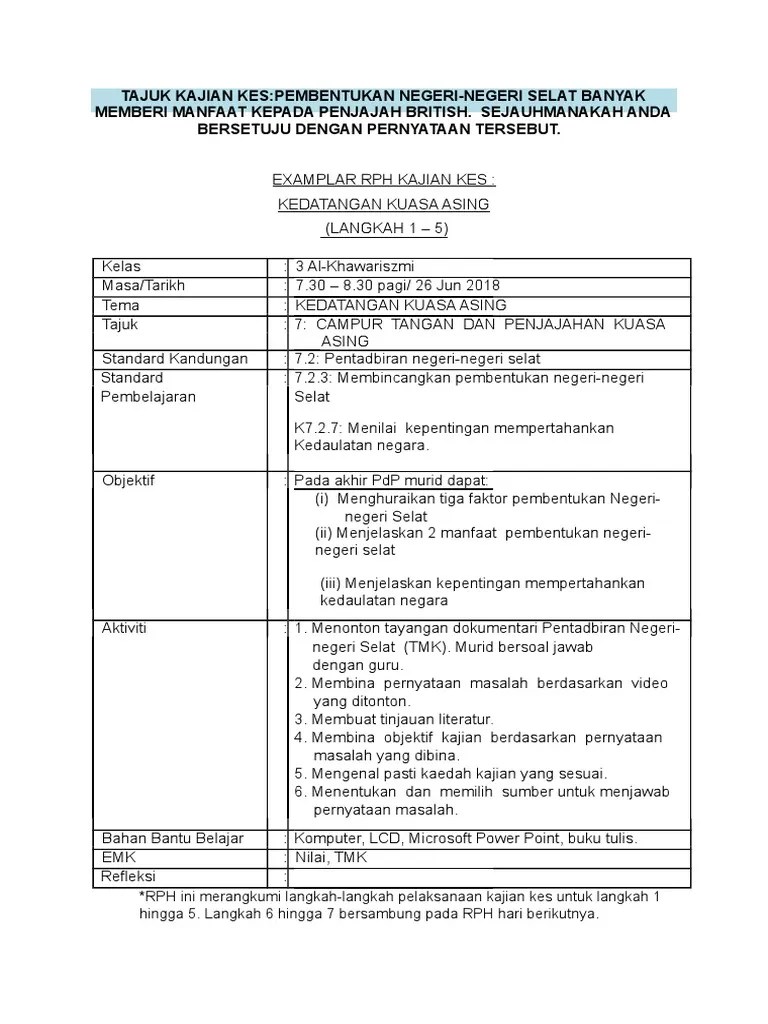Objektif utama kajian ini adalah untuk memenuhi keperluan sukatan mata pelajaran sejarah tingkatan dua. Examplar Kajian Kes Kssm Sejarah Tingkatan 3 (3) - Copy