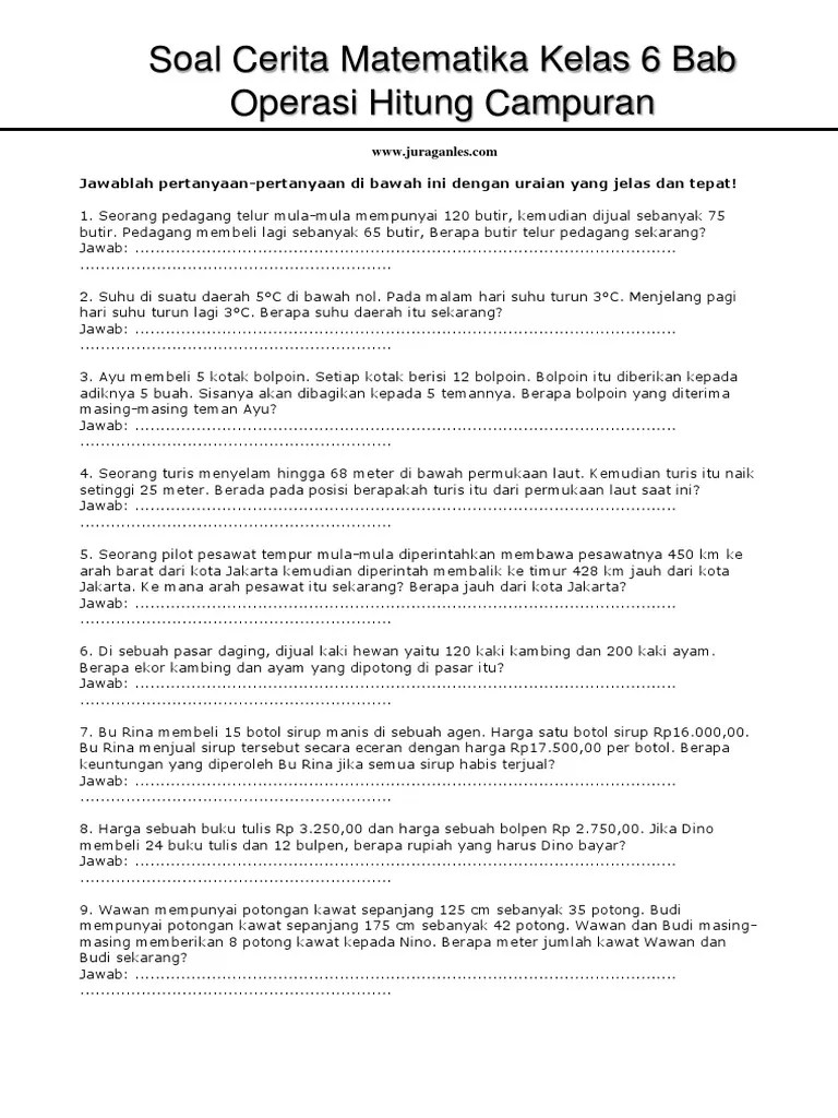Contoh Soal Operasi Hitung Campuran 