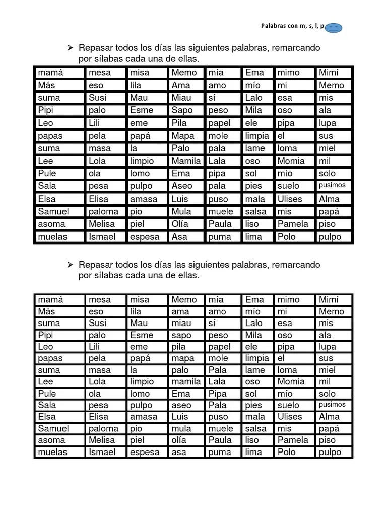 Palabras Con M, S, L, P | PDF