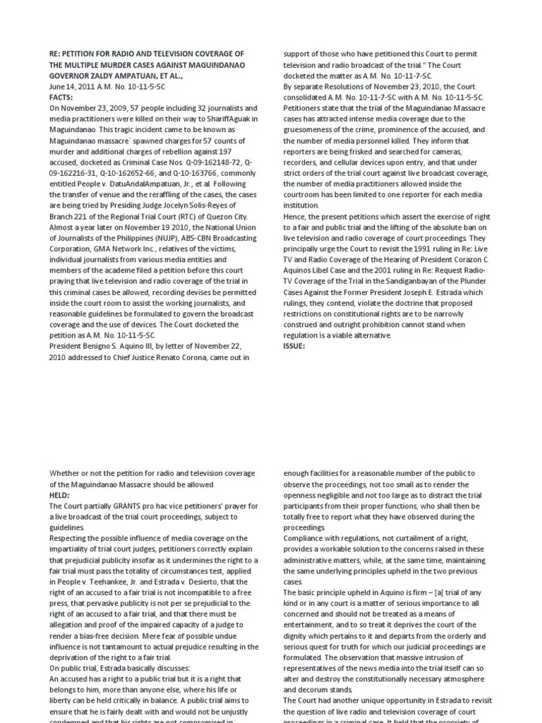 Re Petition For Radio And Television Coverage Of The Multiple Murder ...