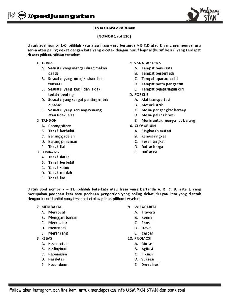 Soal Tpa Stan Dan Pembahasan Pdf Info Wisata Hits