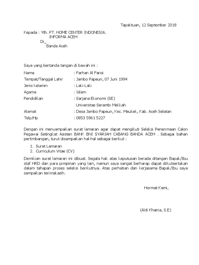 Contoh surat lamaran kerja tulis tangan dan ketik via. Contoh Format Lamaran Kerja Pdf