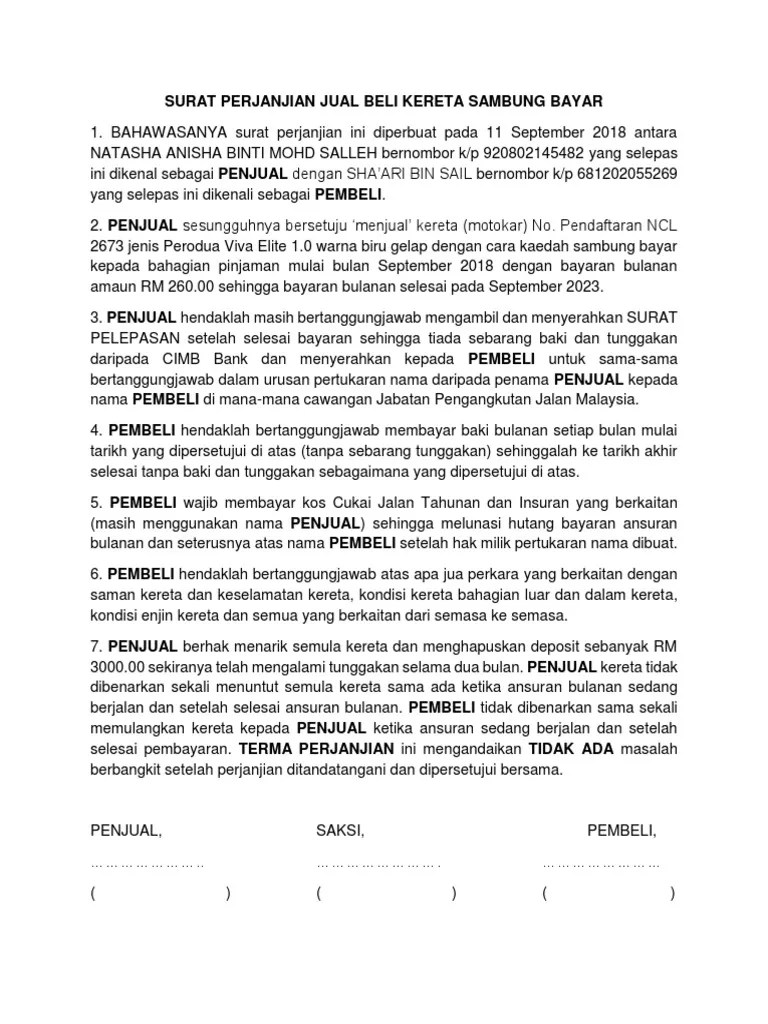 Hasif hasan coretan peguam siri 431 repost sambung facebook. Surat Perjanjian Jual Beli Kereta Sambung Bayar Pdf