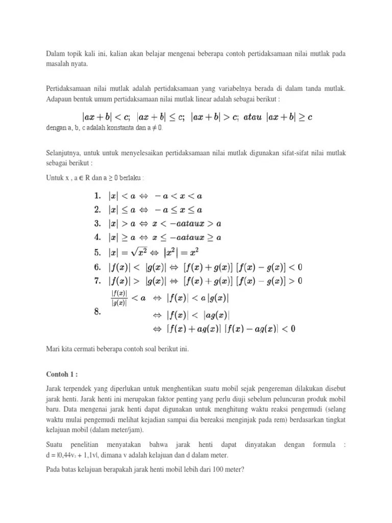 Contoh soal nilai mutlak beserta kunci jawaban pembahasan. Dalam Topik Kali Ini Pdf