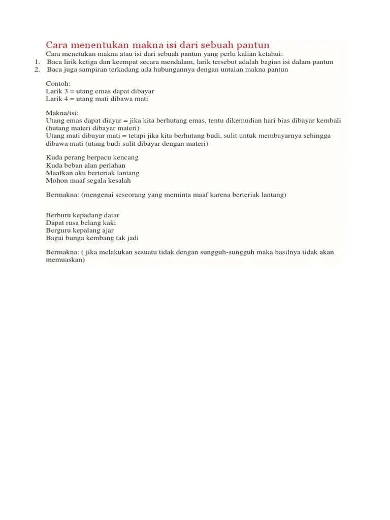 Cara Menentukan Makna Isi Dari Sebuah Pantun | PDF