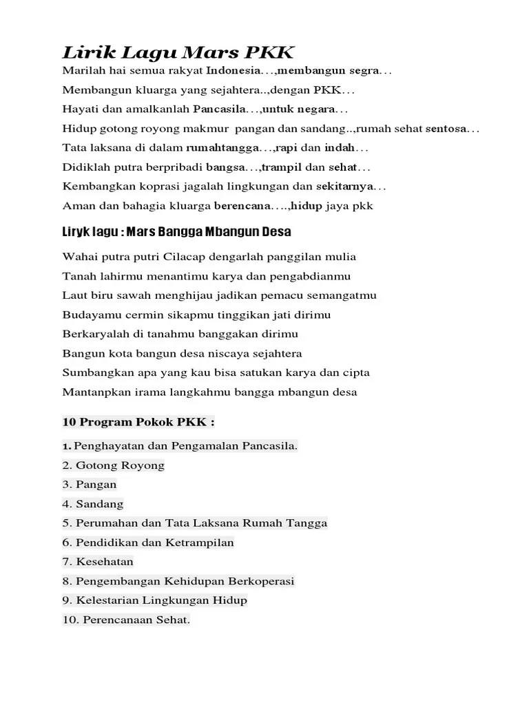 Lirik Lagu Mars PKK | PDF