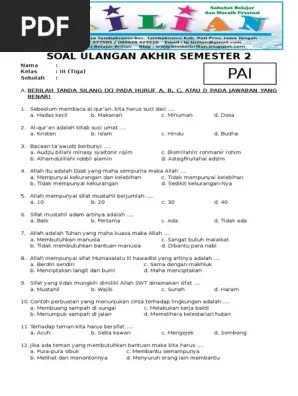 Contoh soal tingkat sekolah dasar kelas 1 atau sd / mi maka kami dari web materibelajar.co.id akan memberikan khsusnya kelas 1,2,3,4,5,6 sekolah . Soal Uts Pai Kelas 3 Semester 2 Dan Kunci Jawaban Dengan