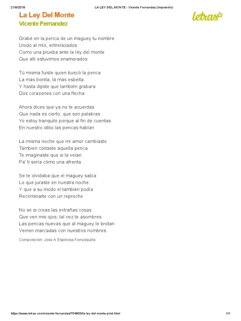 LA LEY DEL MONTE - Vicente Fernandez (Impresión) | PDF