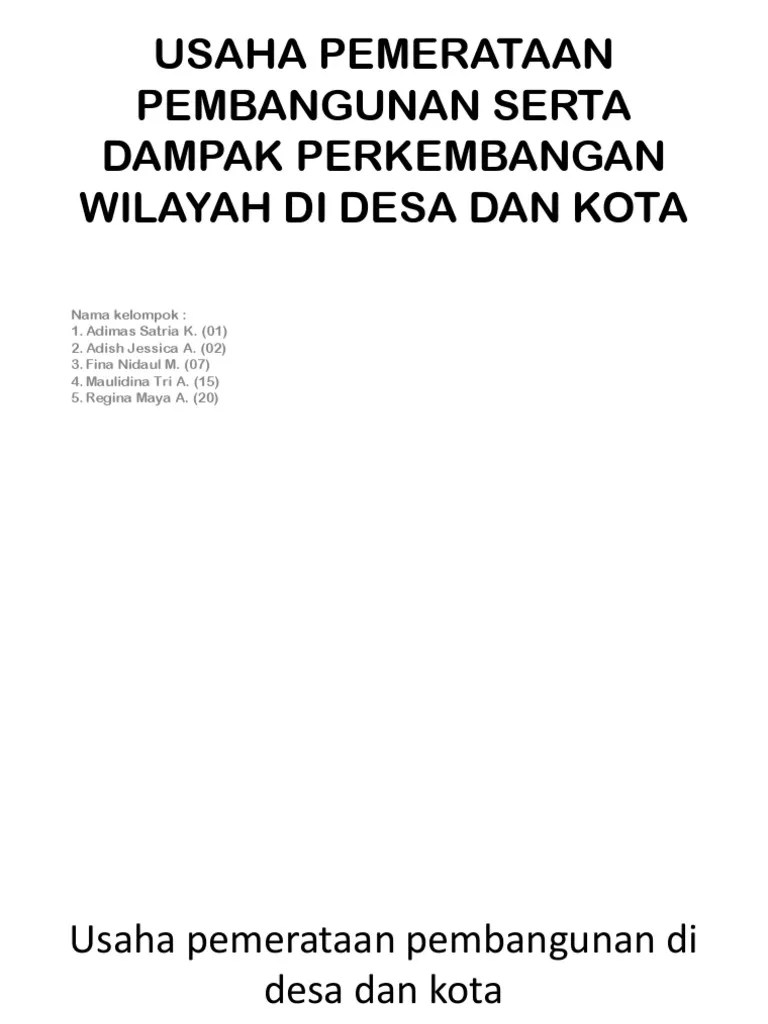 Usaha Pemerataan Pembangunan Di Desa Dan Kota – Dengan