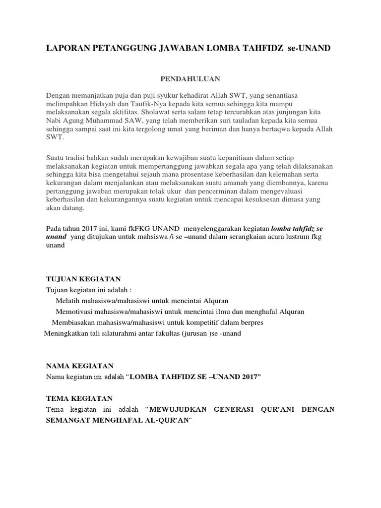 Fakultas ilmu sosial dan ilmu politik ii. Laporan Petanggung Jawaban Wisuda Tahfidz Se Pdf