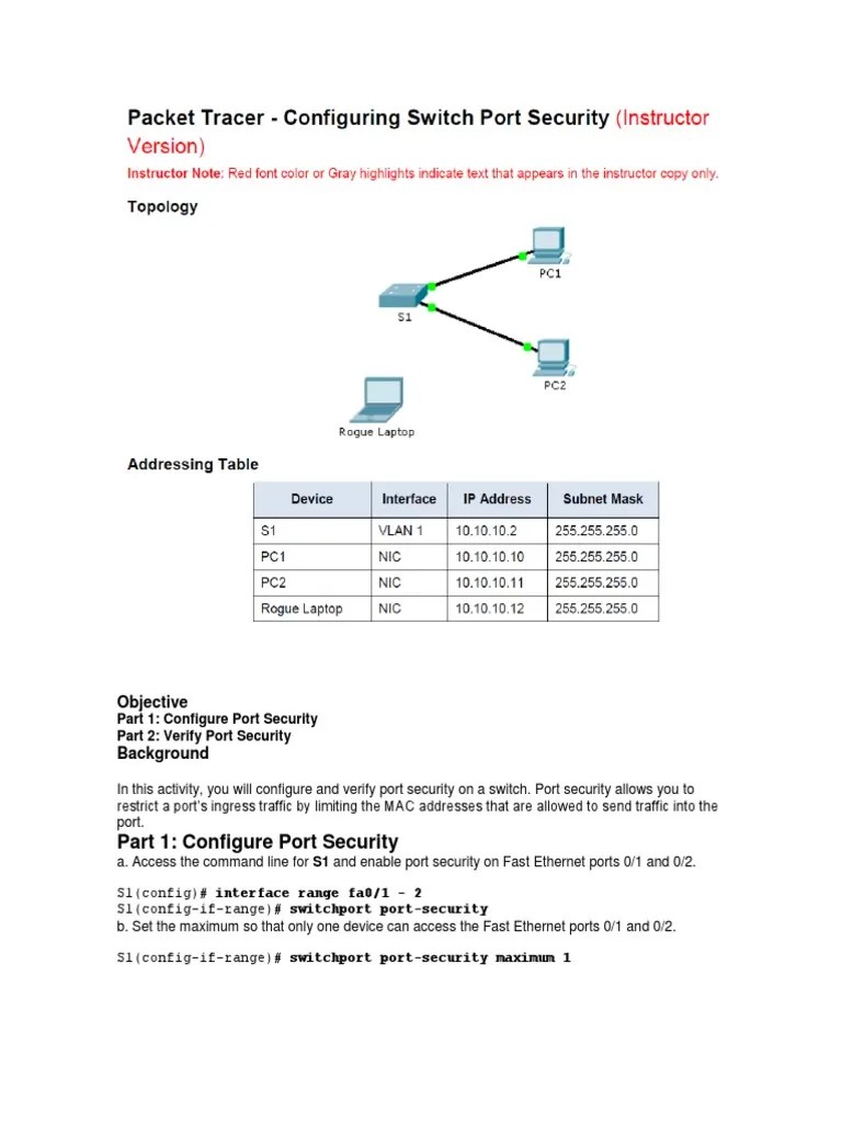 Configuring And Verifying Port Security On A Switch To Restrict ...