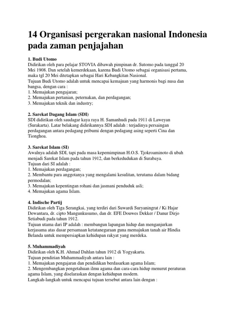 Terdapat 3 organisasi pergerakan nasional yang lahir pada periode ini,. 14 Organisasi Pergerakan Nasional Indonesia Pada Zaman Penjajahan Pdf