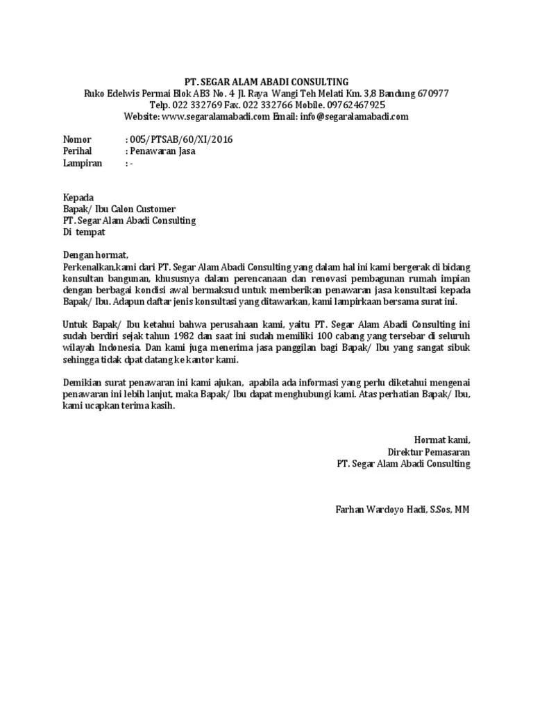 Apabila ada informasi yang perlu diketahui lebih lanjut berkaitan dengan surat. Contoh Surat Penawaran Jasa Konsultan Bangunan Pdf