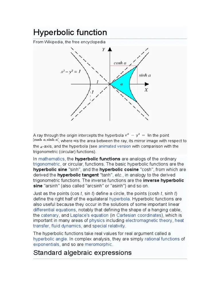 Hyperbolic Function | PDF | Trigonometric Functions | Mathematical Analysis