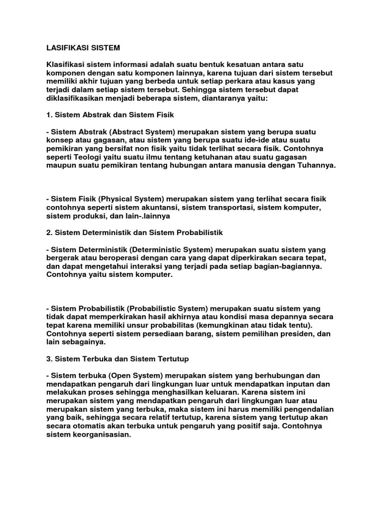 Contoh sistem ini termasuk atmosfer, tata surya, lempeng tektonik, fluid turbulens,. Klasipikasi Pdf