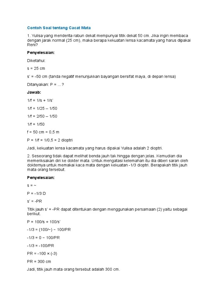 Soal Dan Pembahasan Mata Dan Kacamata