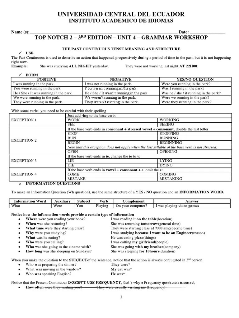 Unit 4 - Top Notch 2 - Workshop Updated | PDF | Question | Onomastics