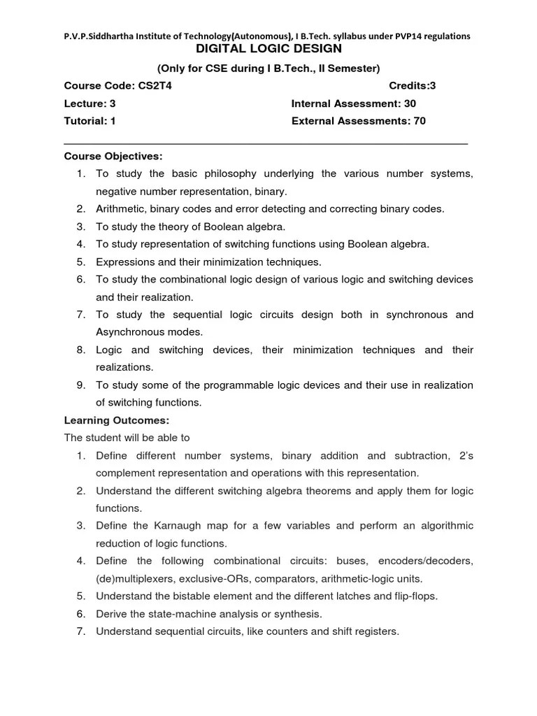 Digital Logic Design: P.V.P.Siddhartha Institute Of Technology ...
