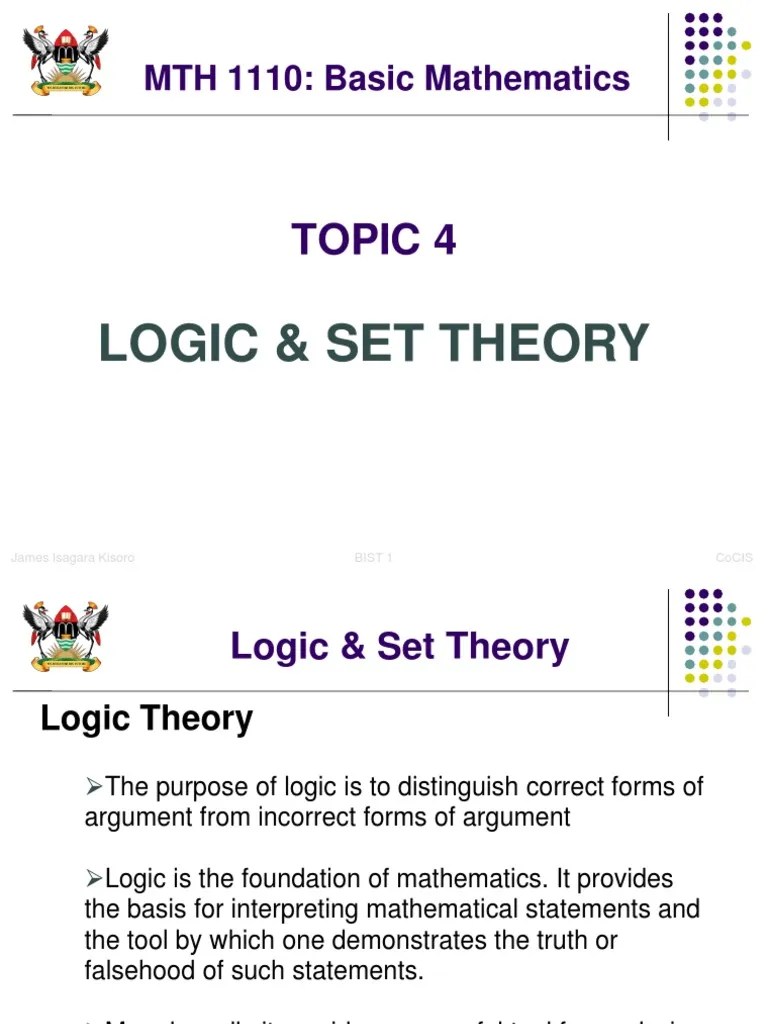 MTH 1110 Logic And Set Theory Abrd Basic Mathematics Bist Yr1 Sem1 ...