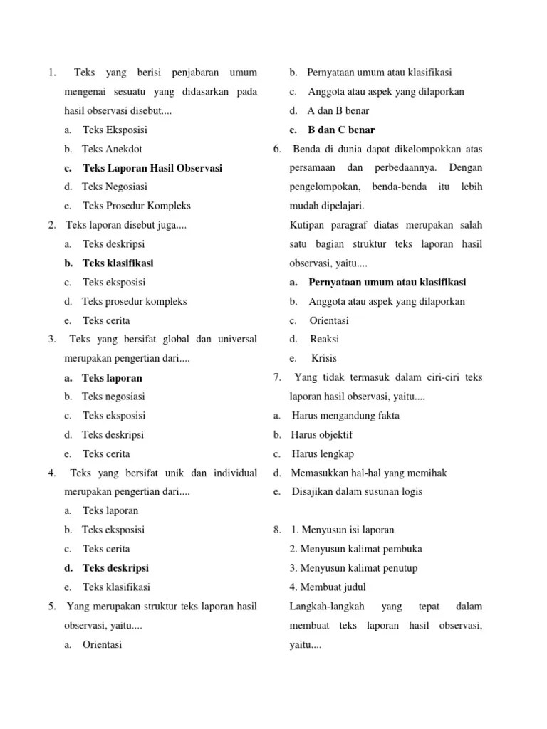 Berikut, soal essay bahasa indonesia kurikulum 2013 untuk kelas x semester 1. Soal Teks Laporan Hasil Observasi Kelas X Smk Beinyu Com