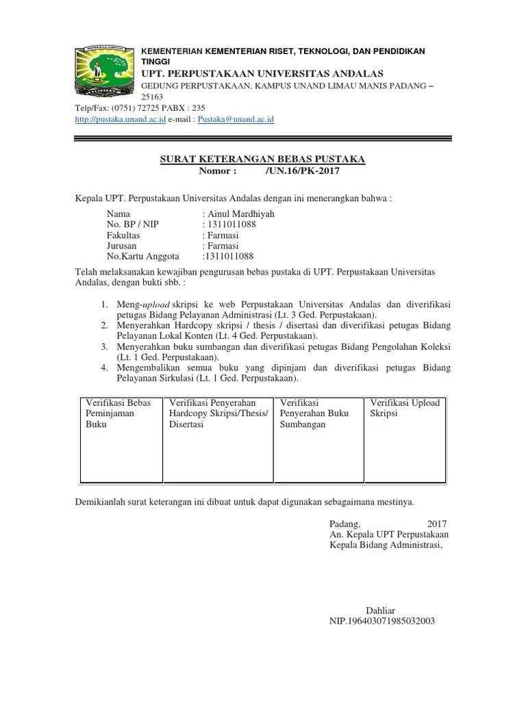 Surat Bebas Pustaka Pusat | PDF