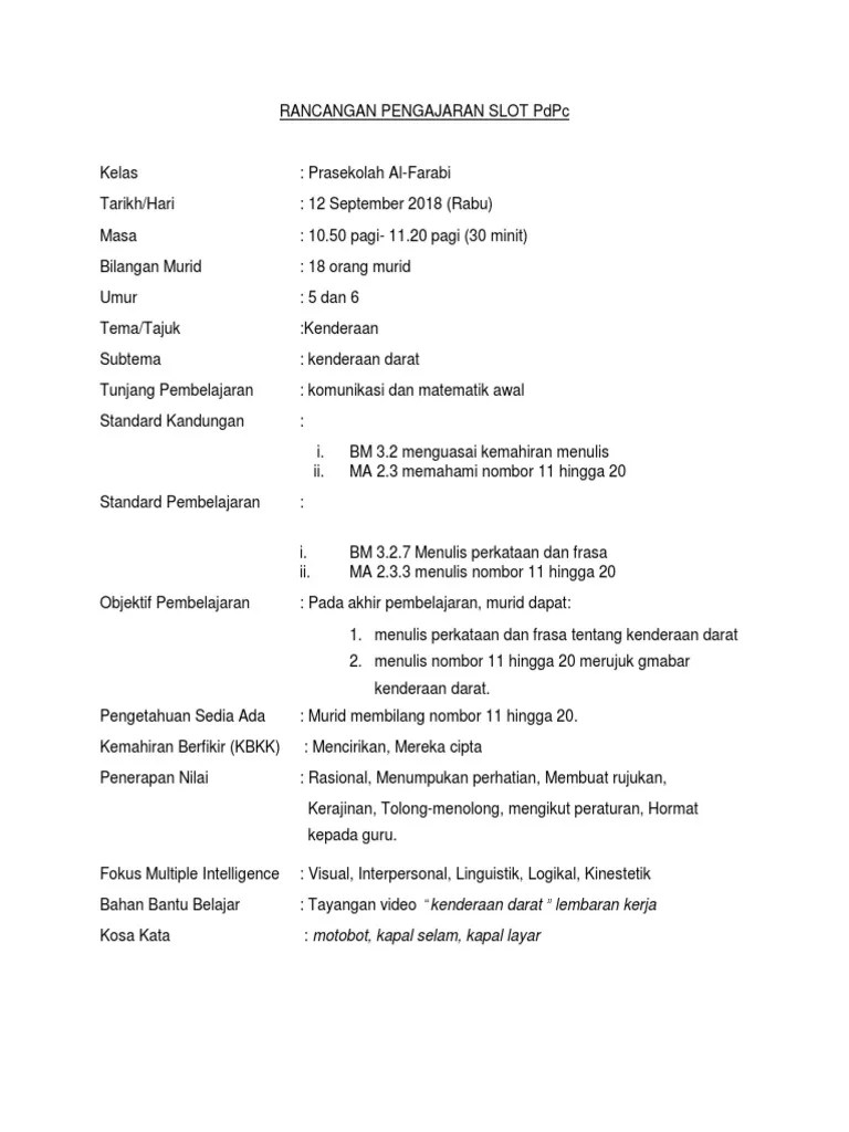 Dunia teknologi sub tema : Rancangan Pengajaran Slot Kenderaan Darat Pdf