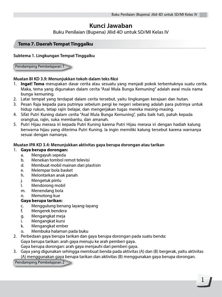 Buku paket tematik kelas 4 sd mi kurikulum 2013 lengkap. Kunci Jawaban Bupena 4d K13 Revisi 1 Pdf Pdf