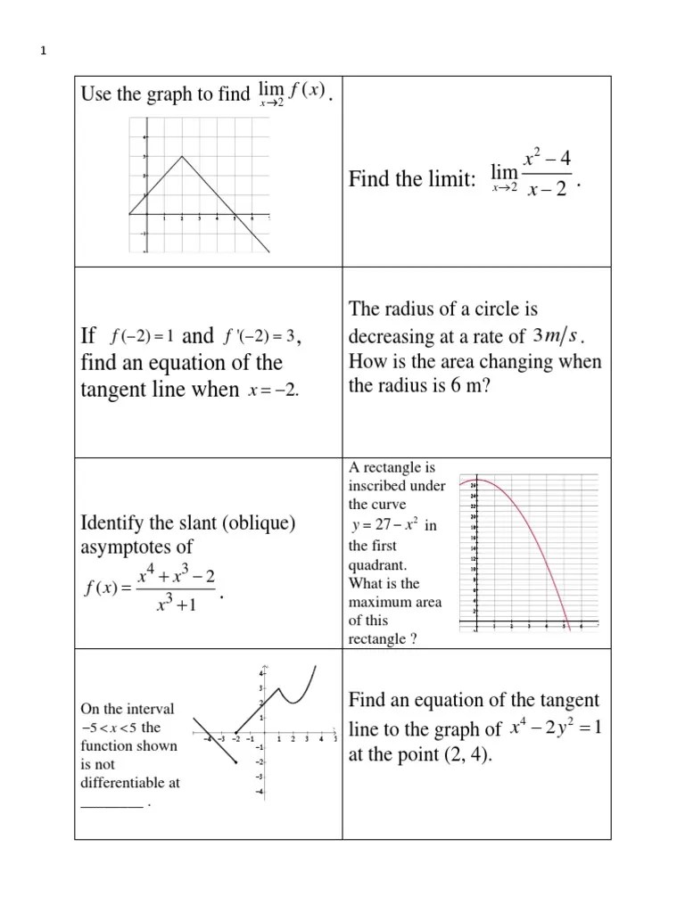 AP Calculus AB - Final Exam REVIEW Cards - Semester 1 - 2010 | PDF ...