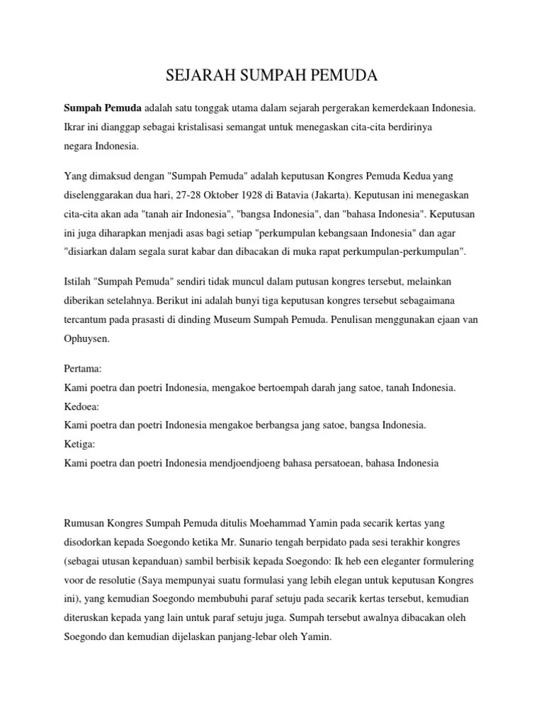 Sumpah Pemuda Resume | PDF