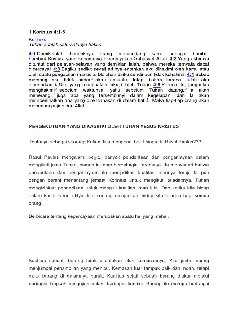 1 Korintus 4 Bahan Khotbah | PDF