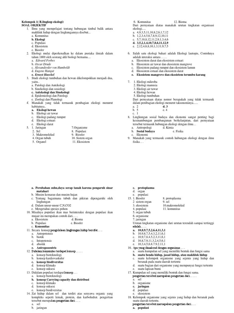 Makhluk hidup dan faktor abiotik pada suatu lingkungan merupakan satu kesatuan yang disebut…. Kumpulan Soal Ekologi Uts Pdf