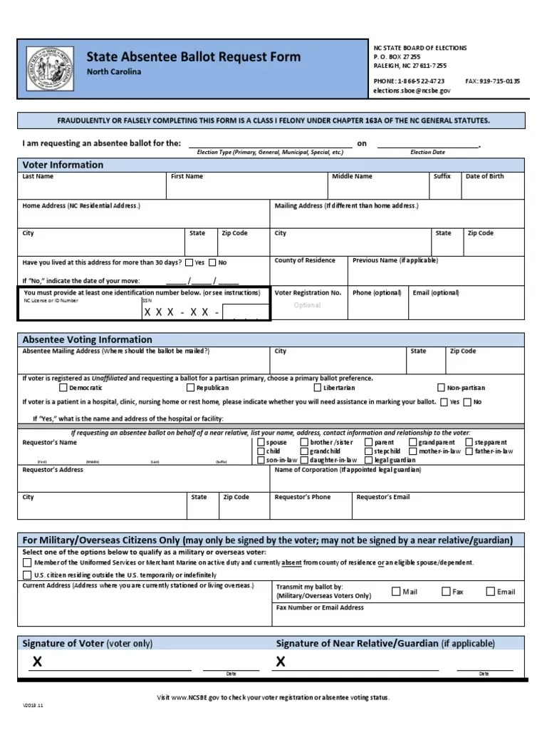 NC Absentee Ballot Request Form | Absentee Ballot | Voter Registration