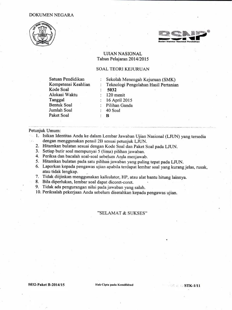 Soal dan pembahasan un sma kimia tahun 2014. Soal Un Smk 2014 2015 Tphp B Pdf