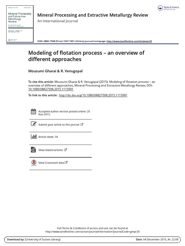Modeling Of Flotation Process Pdf Physical Sciences Chemistry