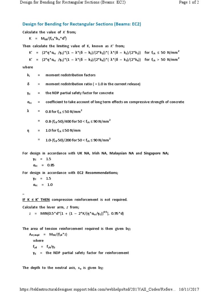 Design For Bending For Rectangular Sections (Beams EC2) | PDF | Bending | Beam (Structure)