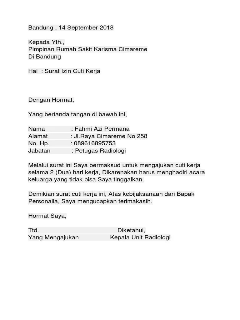 Surat Rasmi Berhenti Kerja Serta Merta 