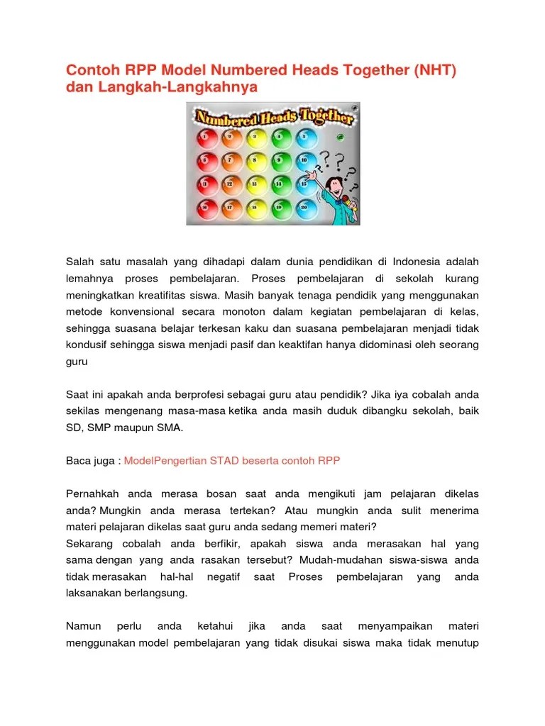 Standar kompetensi pertumbuhan ekonomi melalui penggunaan model. Contoh Rpp Model Numbered Heads Together
