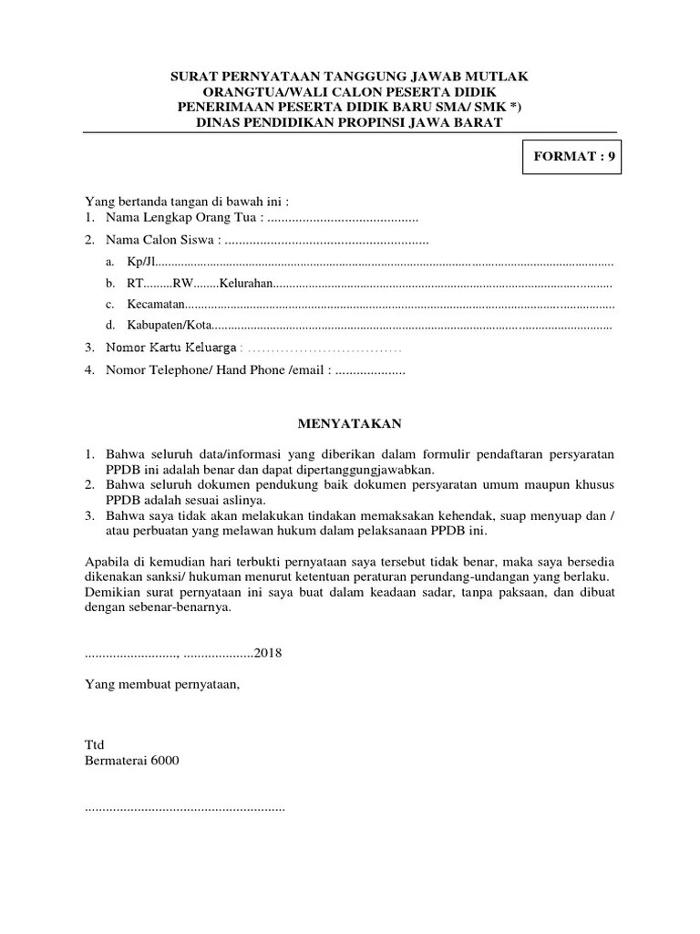Mampu yang dibuktikan dengan surat keterangan tidak mampu (sktm) yang dikeluarkan oleh. Formulir Tanggungjawab Mutlak Orang Tua Pdf Pdf