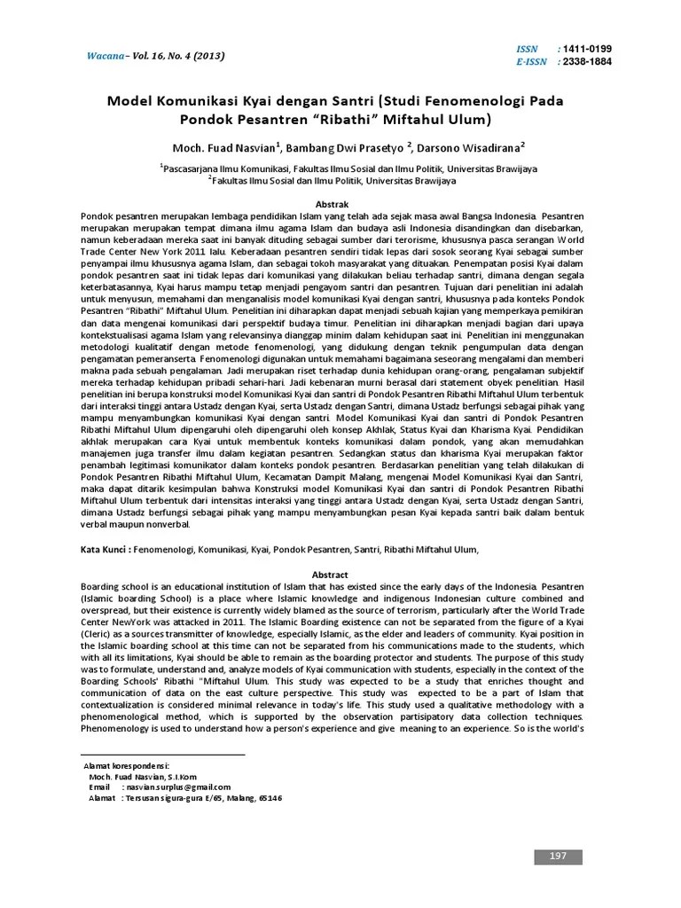 ID Model Komunikasi Kyai Dengan Santri Studi Fenomenologi Pada Pondok ...