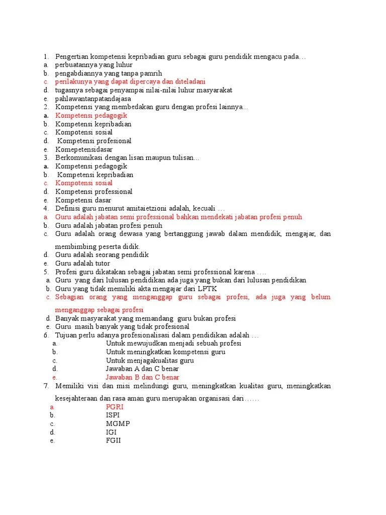 Guru selalu melihat dan merasakan apa yang diungkapkan siswa. Pilihan Ganda Profesi Kependidikan Fix Pdf