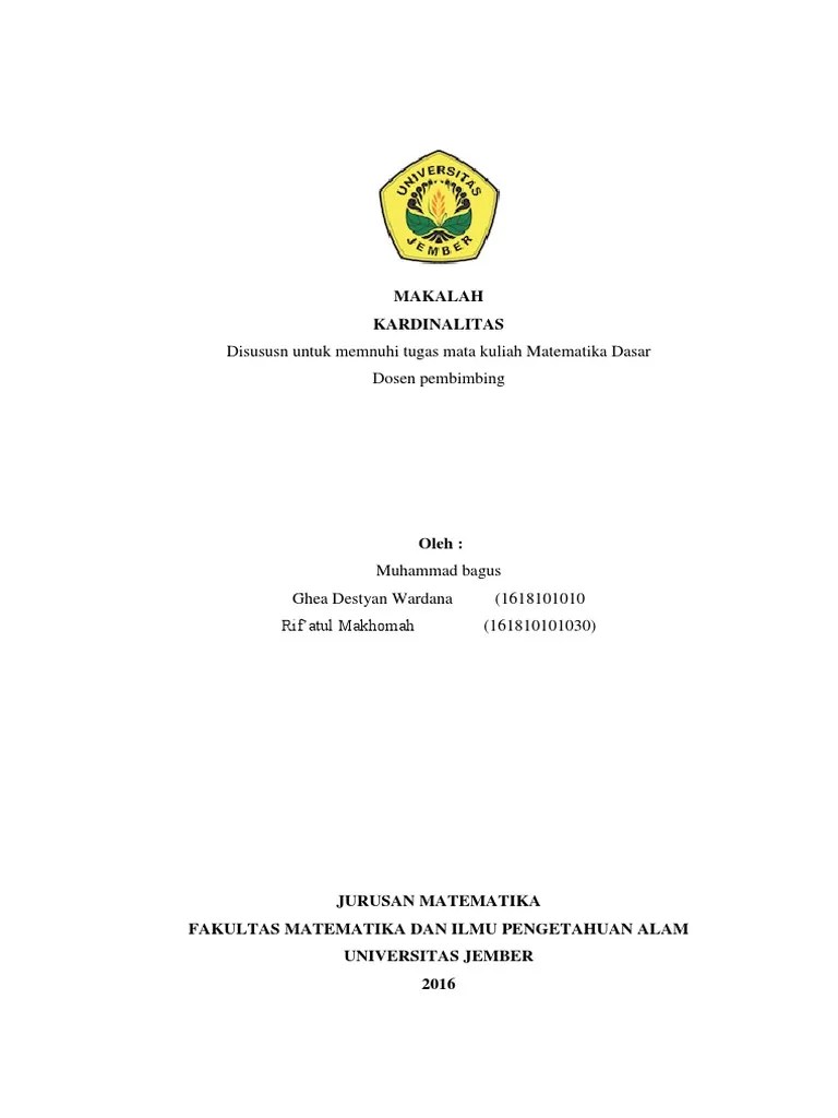 Belajar untuk mendukung proses pembelajaran matematika di kelas. Makalah Kardinalitas Pdf