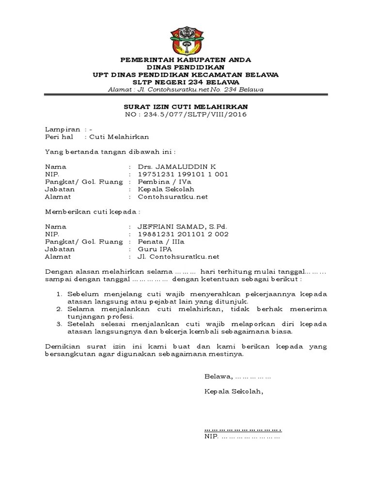 Di bawah ini saya yang bertanda tangan; 6 Download Contoh Surat Cuti Terbaru Untuk Pns Format Word Pdf