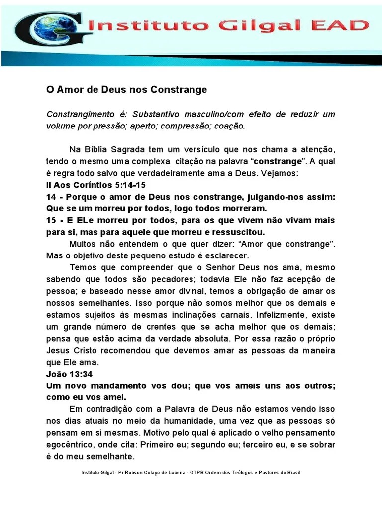 O Amor De Deus Nos Constrange | Download Grátis PDF | Bíblia | Amor