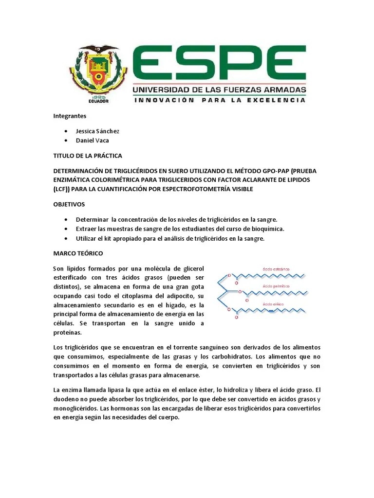 Determinacion De Trigliceridos En Suero | PDF | Triglicéridos | Ácido Graso