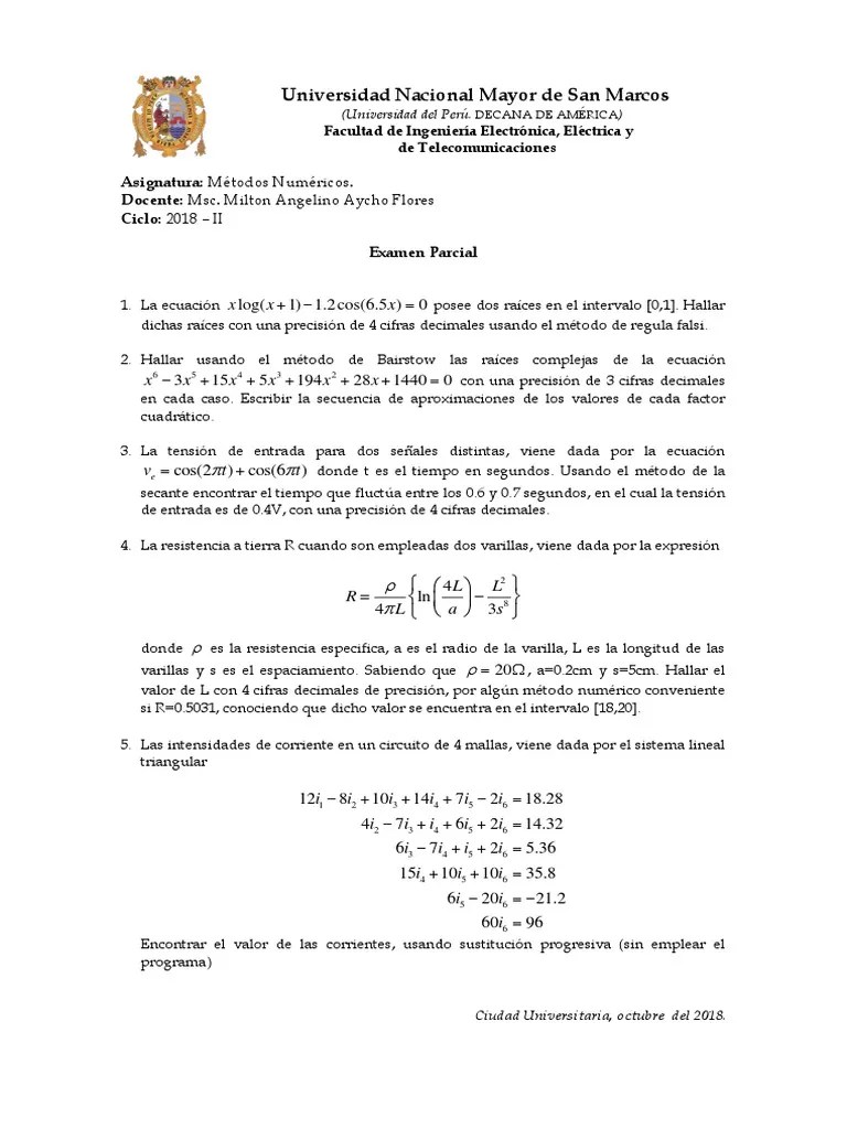 Examen Parcial Metodos Numericos 2018-II | PDF | Análisis Numérico ...