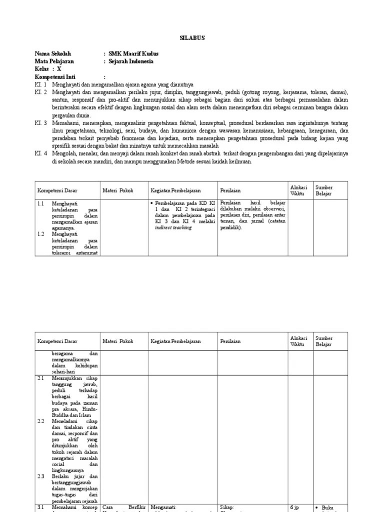 Silabus Sejarah Indonesia Wajib Allson 1 4 Mei 2013 Revisi 